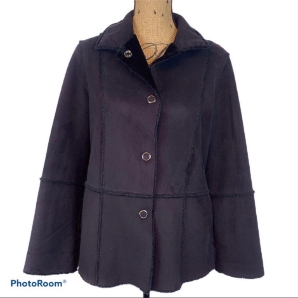 Vintage Sanyo NY black faux suede jacket – Size S.